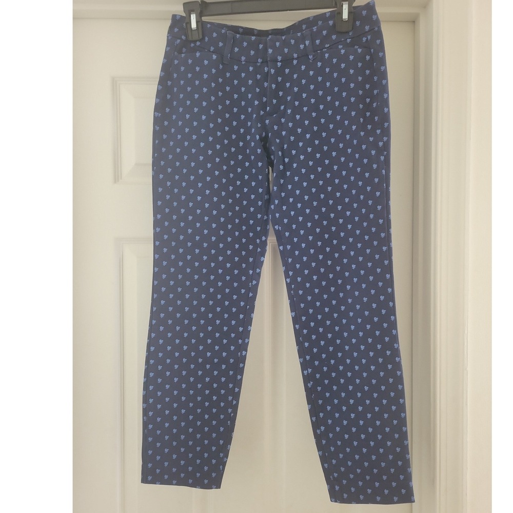 Old Navy Womens Navy Blue Heart Print Pixie Ankle Pants Size 6 Slim Stretch